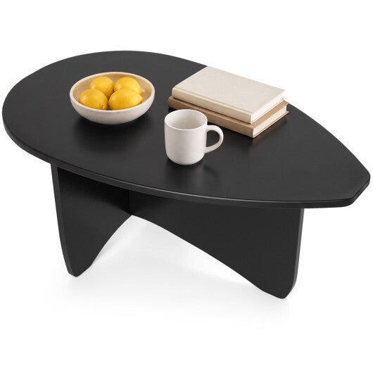 Oval Coffee Table Mid Century Modern Accent Table Low Profile Wooden Center Table-Black LuxuryLifeWay Online Store