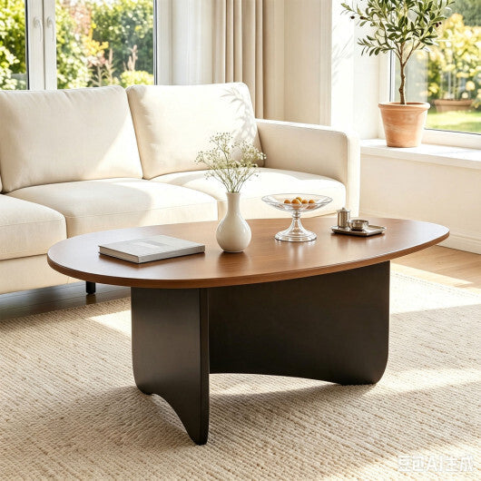 Oval Coffee Table Mid Century Modern Accent Table Low Profile Wooden Center Table-Black LuxuryLifeWay Online Store