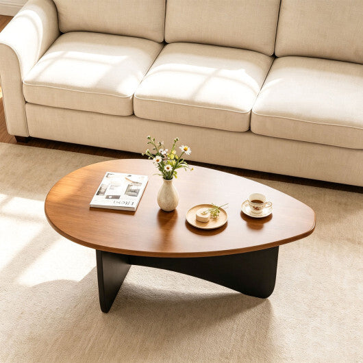 Oval Coffee Table Mid Century Modern Accent Table Low Profile Wooden Center Table-Black LuxuryLifeWay Online Store
