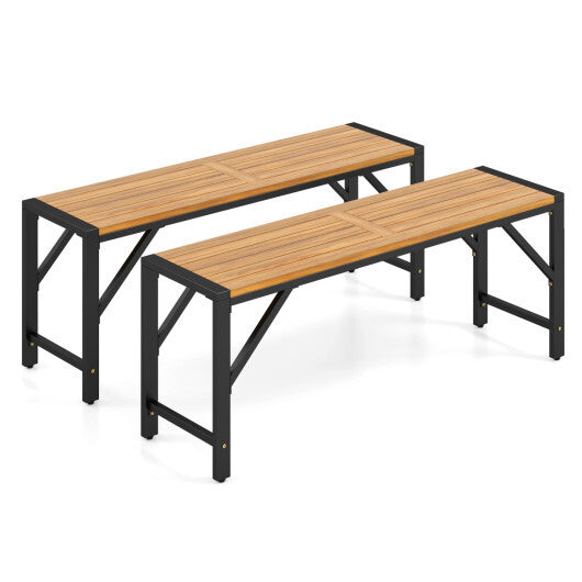 Set of 2 Acacia Wood Outdoor Bench 47.5" with Slatted Seat for Backyard LuxuryLifeWay Online Store