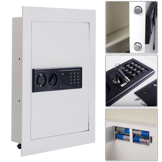 Digital Flat Recessed Wall Safe Security Lock Gun Cash Box-White LuxuryLifeWay Online Store