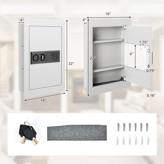 Digital Flat Recessed Wall Safe Security Lock Gun Cash Box-White LuxuryLifeWay Online Store
