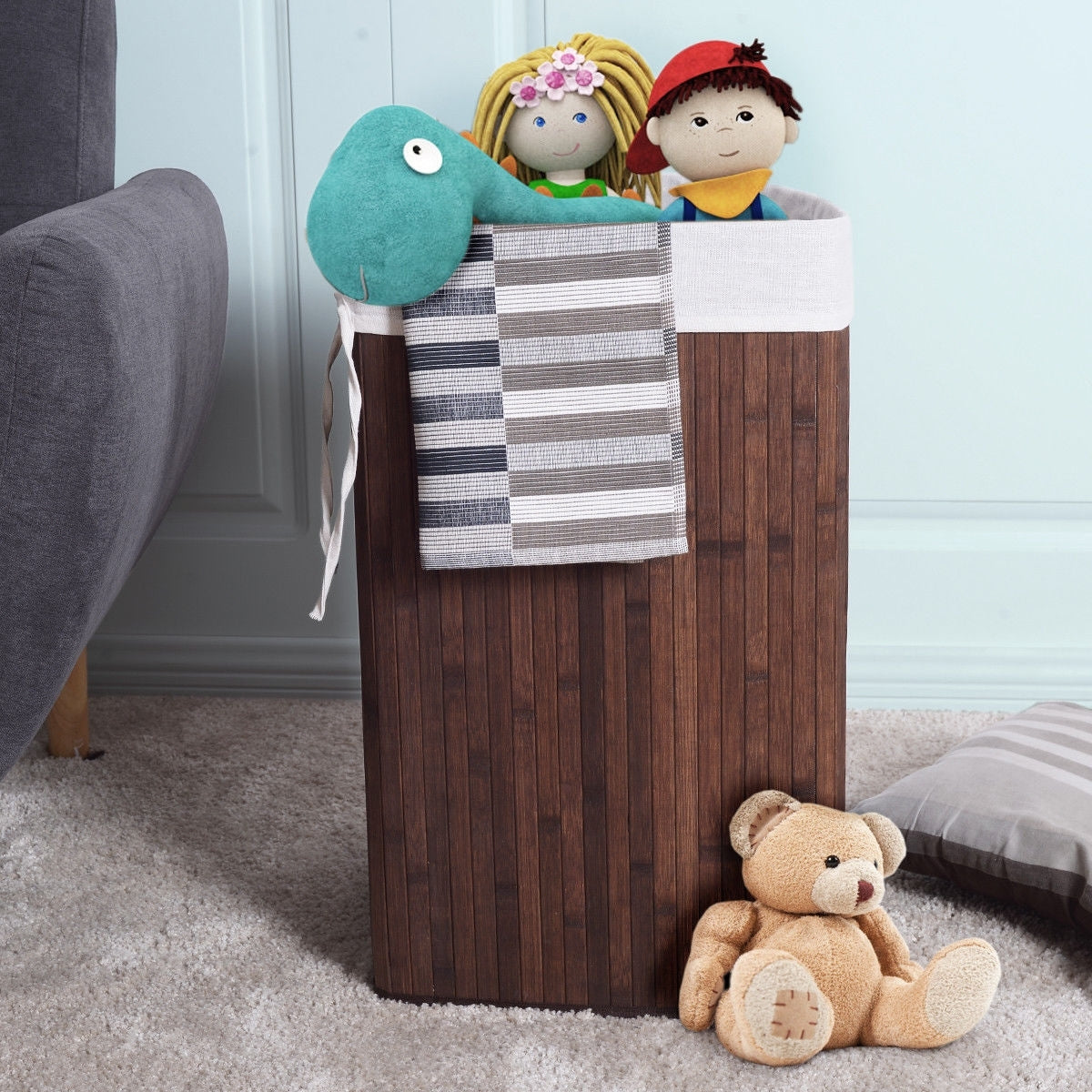 Corner Bamboo Hamper Laundry Basket-Brown - Color: Brown LuxuryLifeWay Online Store