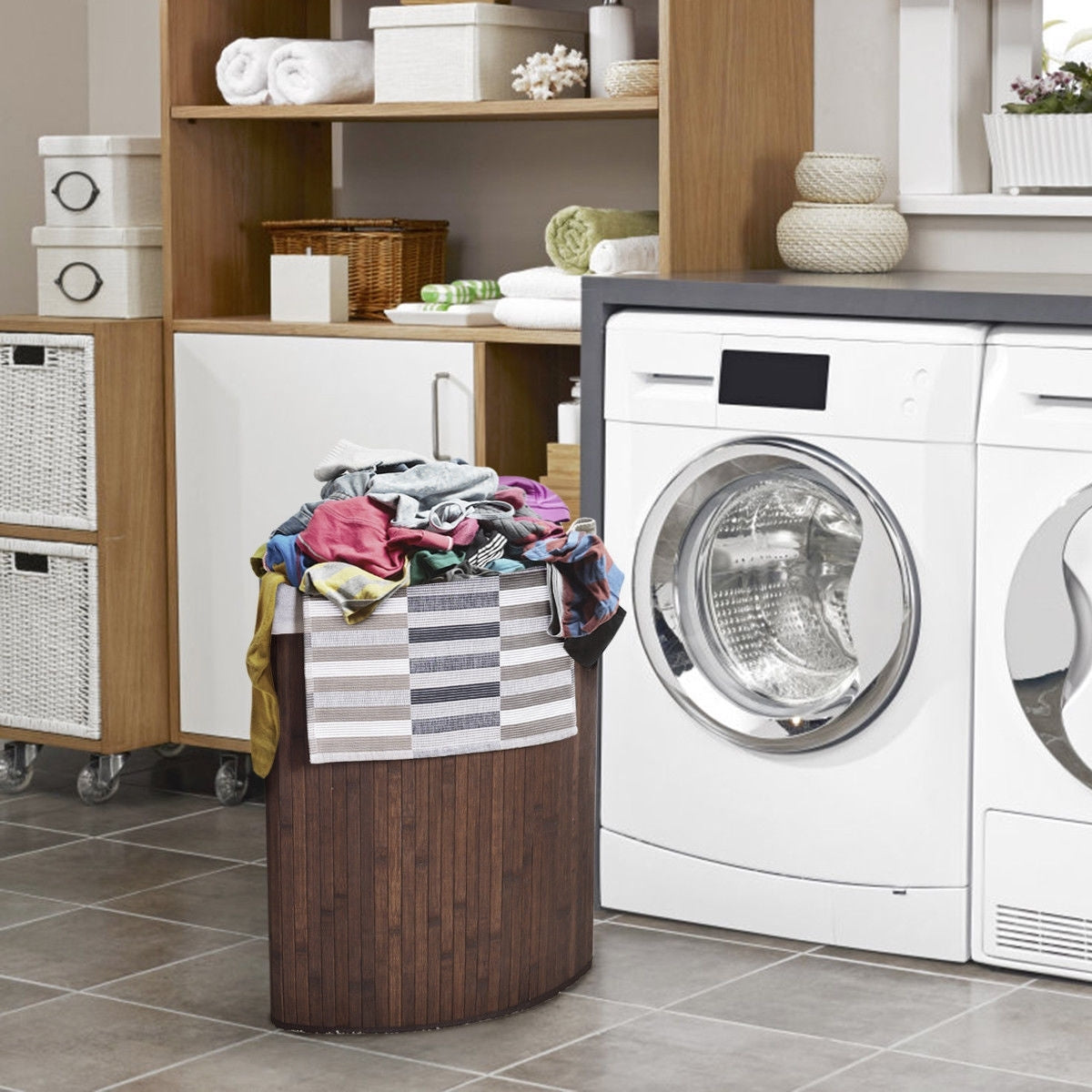 Corner Bamboo Hamper Laundry Basket-Brown - Color: Brown LuxuryLifeWay Online Store