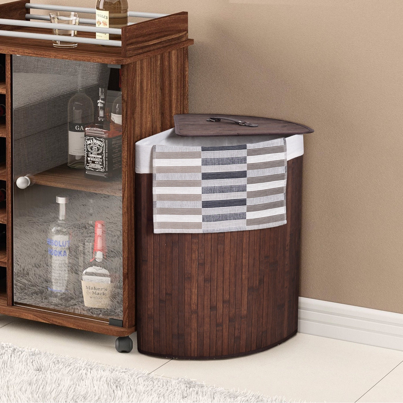 Corner Bamboo Hamper Laundry Basket-Brown - Color: Brown LuxuryLifeWay Online Store