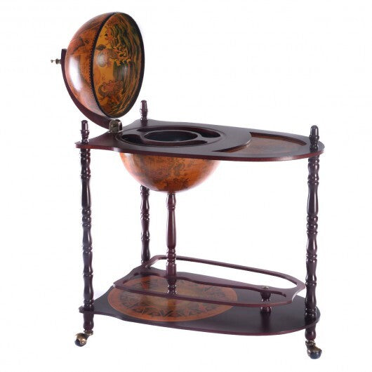 Vintage Globe Rolling Wine Bar Cart with Extra Shelf