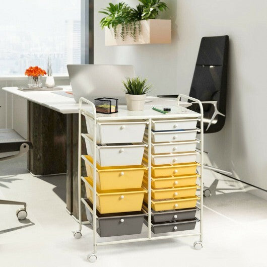 15-Drawer Storage Rolling Organizer Cart-Yellow - Color: Yellow LuxuryLifeWay Online Store