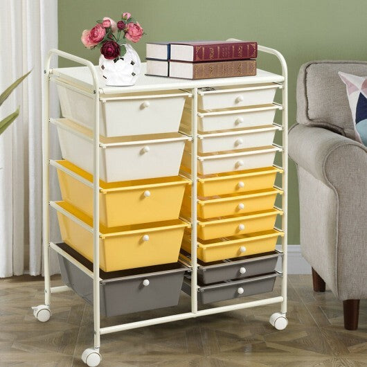 15-Drawer Storage Rolling Organizer Cart-Yellow - Color: Yellow LuxuryLifeWay Online Store