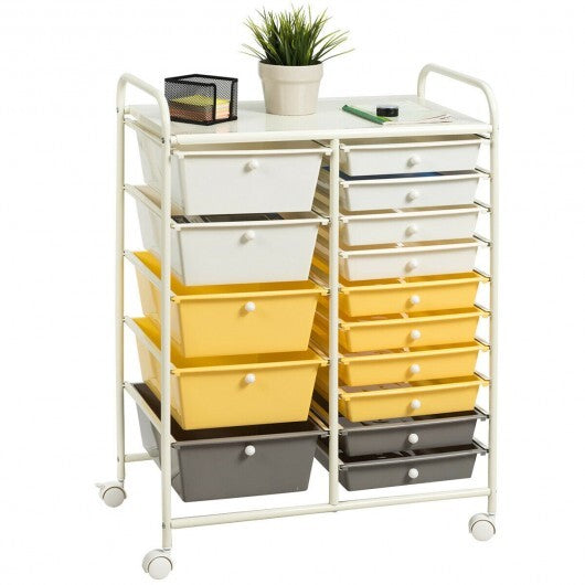 15-Drawer Storage Rolling Organizer Cart-Yellow - Color: Yellow LuxuryLifeWay Online Store