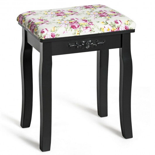 Vanity Wood Dressing Stool Padded Piano Seat with Rose Cushion-White LuxuryLifeWay Online Store