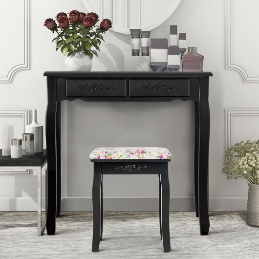 Vanity Wood Dressing Stool Padded Piano Seat with Rose Cushion-White LuxuryLifeWay Online Store