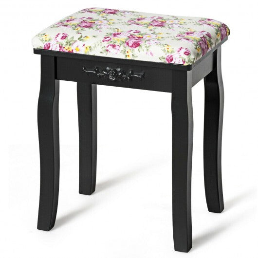 Vanity Wood Dressing Stool Padded Piano Seat with Rose Cushion-White LuxuryLifeWay Online Store