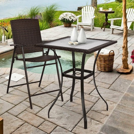 28.5 Inch Outdoor Patio Square Glass Top Table with Rattan Edging LuxuryLifeWay Online Store