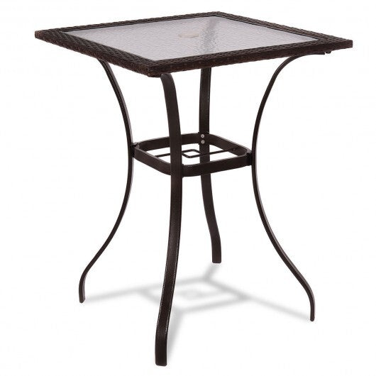 28.5 Inch Outdoor Patio Square Glass Top Table with Rattan Edging LuxuryLifeWay Online Store