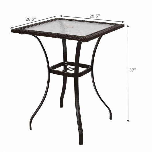 28.5 Inch Outdoor Patio Square Glass Top Table with Rattan Edging LuxuryLifeWay Online Store