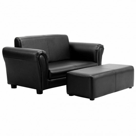 Black/White Kids Double Sofa with Ottoman-Black LuxuryLifeWay Online Store