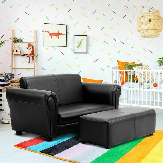 Black/White Kids Double Sofa with Ottoman-Black LuxuryLifeWay Online Store