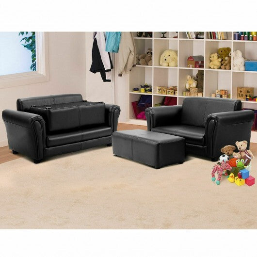 Black/White Kids Double Sofa with Ottoman-Black LuxuryLifeWay Online Store