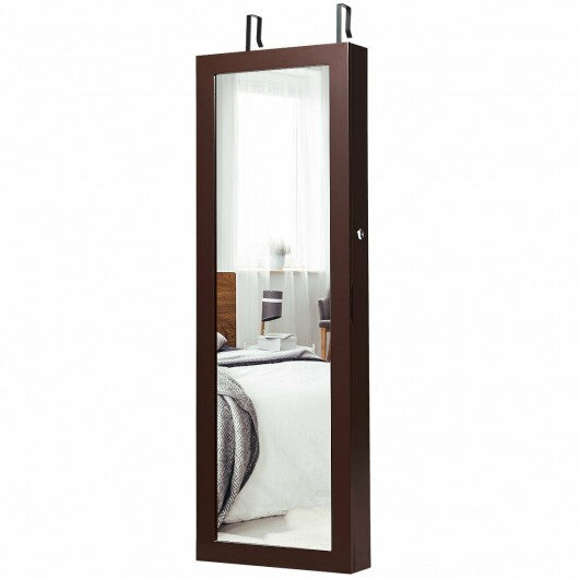 Lockable Wall Mount Mirrored Jewelry Cabinet with LED Lights-White LuxuryLifeWay Online Store