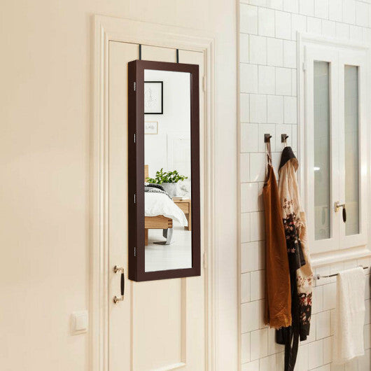 Lockable Wall Mount Mirrored Jewelry Cabinet with LED Lights-White LuxuryLifeWay Online Store