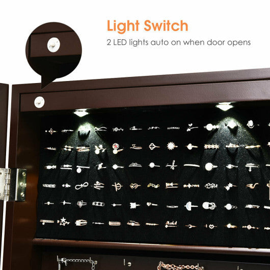Lockable Wall Mount Mirrored Jewelry Cabinet with LED Lights-White LuxuryLifeWay Online Store