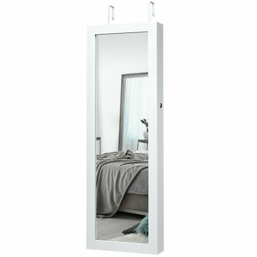 Lockable Wall Mount Mirrored Jewelry Cabinet with LED Lights-White LuxuryLifeWay Online Store