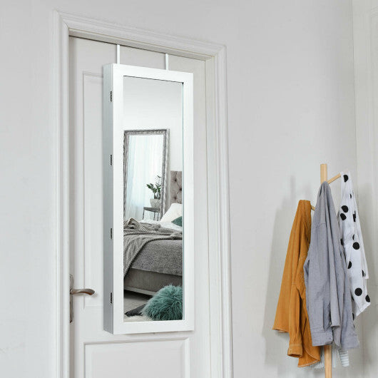 Lockable Wall Mount Mirrored Jewelry Cabinet with LED Lights-White LuxuryLifeWay Online Store