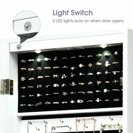 Lockable Wall Mount Mirrored Jewelry Cabinet with LED Lights-White LuxuryLifeWay Online Store