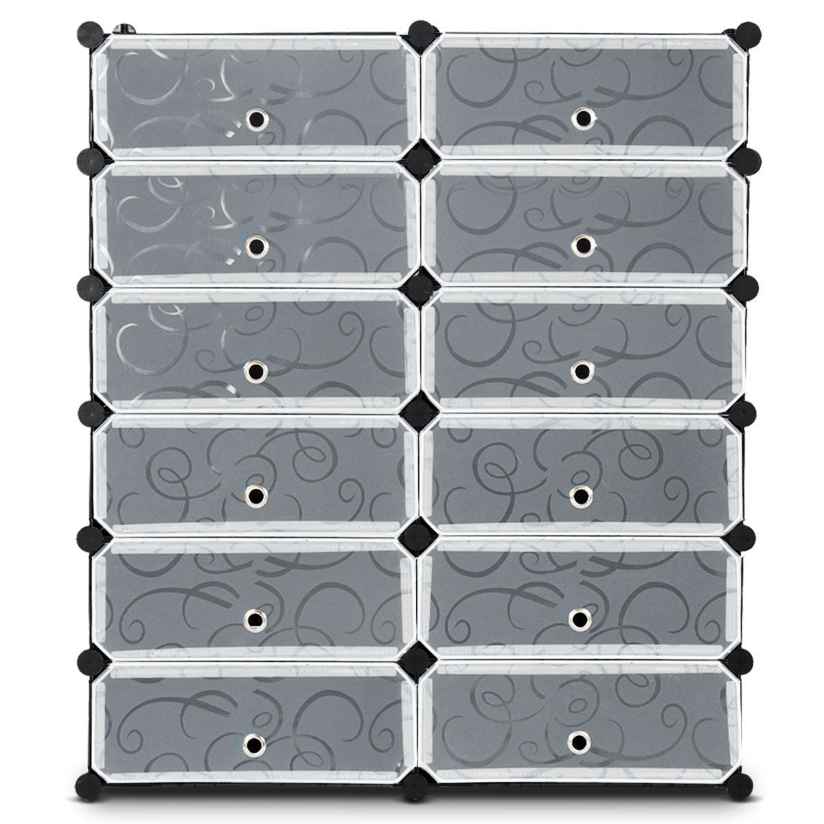 12-Cube DIY Portable Plastic Shoe Rack with Transparent Doors-Black - Color: Black LuxuryLifeWay Online Store