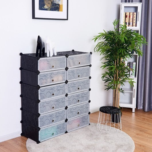 12-Cube DIY Portable Plastic Shoe Rack with Transparent Doors-Black - Color: Black LuxuryLifeWay Online Store