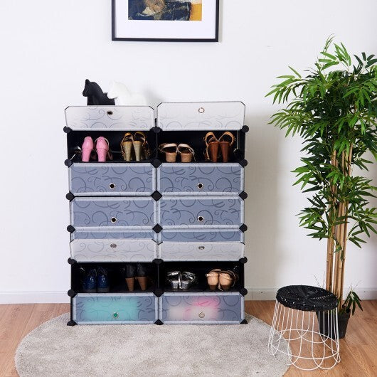 12-Cube DIY Portable Plastic Shoe Rack with Transparent Doors-Black - Color: Black LuxuryLifeWay Online Store
