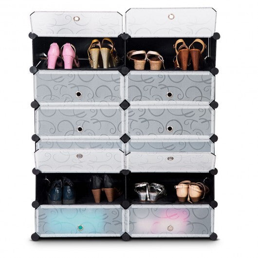 12-Cube DIY Portable Plastic Shoe Rack with Transparent Doors-Black - Color: Black LuxuryLifeWay Online Store