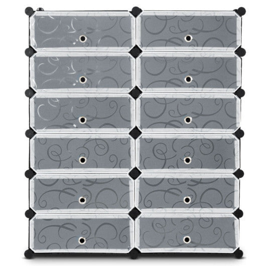 12-Cube DIY Portable Plastic Shoe Rack with Transparent Doors-Black LuxuryLifeWay Online Store