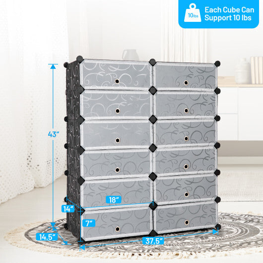 12-Cube DIY Portable Plastic Shoe Rack with Transparent Doors-Black LuxuryLifeWay Online Store