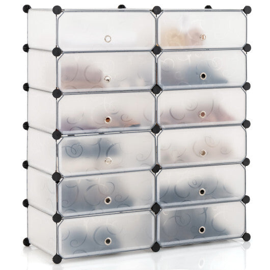 12-Cube DIY Portable Plastic Shoe Rack with Transparent Doors-Black LuxuryLifeWay Online Store