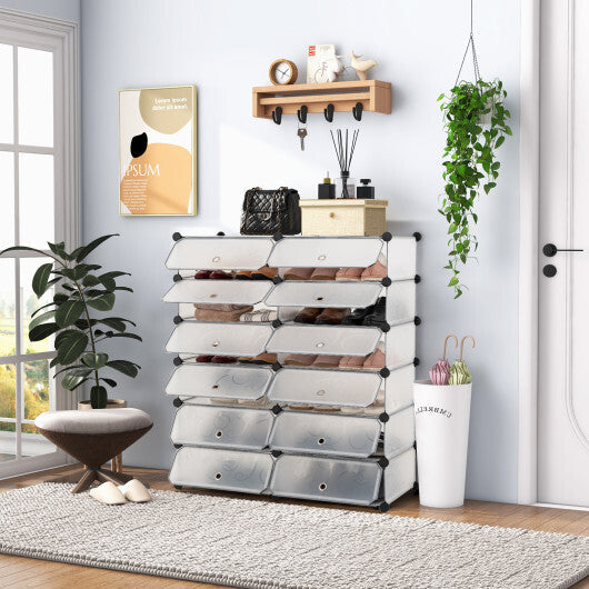 12-Cube DIY Portable Plastic Shoe Rack with Transparent Doors-Black LuxuryLifeWay Online Store