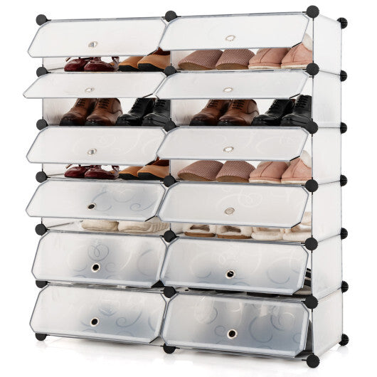 12-Cube DIY Portable Plastic Shoe Rack with Transparent Doors-Black LuxuryLifeWay Online Store