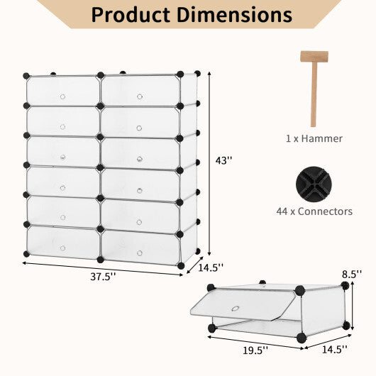 12-Cube DIY Portable Plastic Shoe Rack with Transparent Doors-Black LuxuryLifeWay Online Store