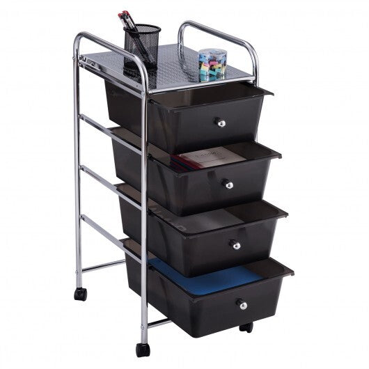 4-Drawer Cart Storage Bin Organizer Rolling with Plastic Drawers-Black