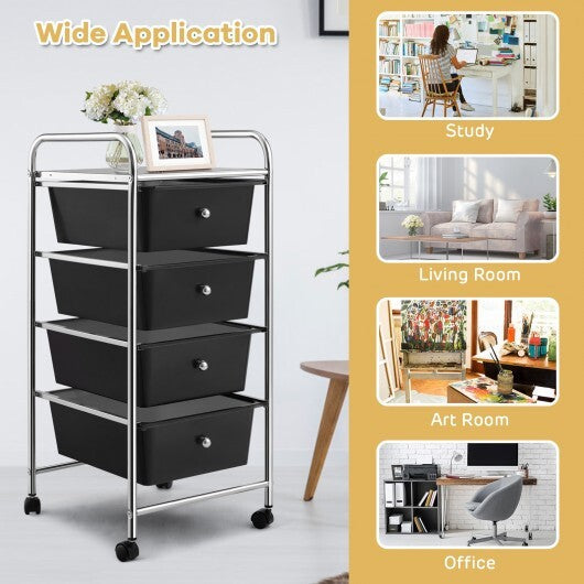 4-Drawer Cart Storage Bin Organizer Rolling with Plastic Drawers-Black