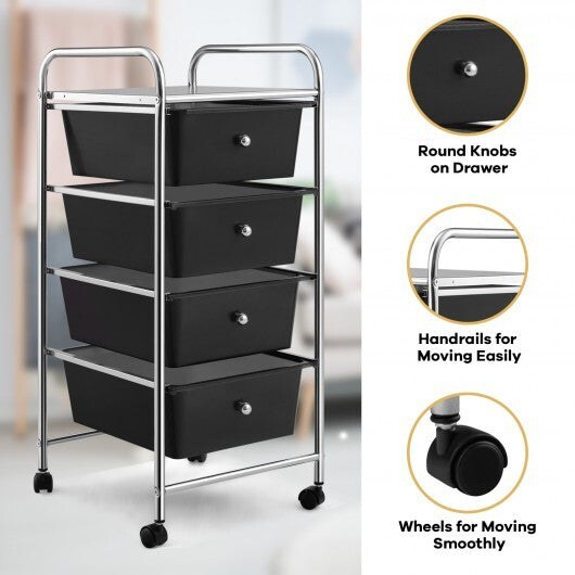 4-Drawer Cart Storage Bin Organizer Rolling with Plastic Drawers-Black