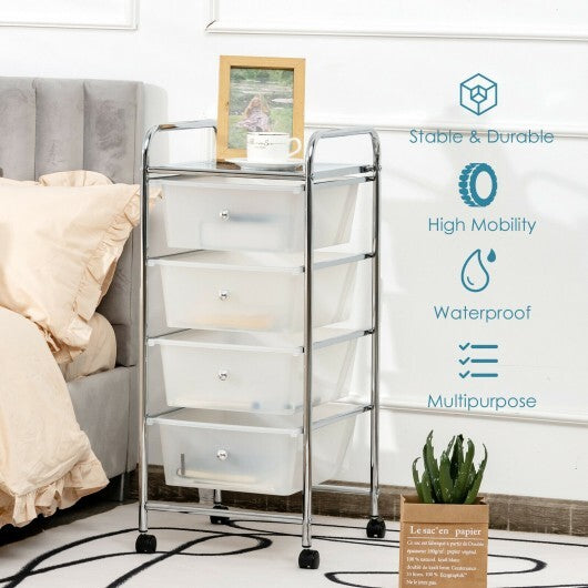 4-Drawer Cart Storage Bin Organizer Rolling with Plastic Drawers-Black