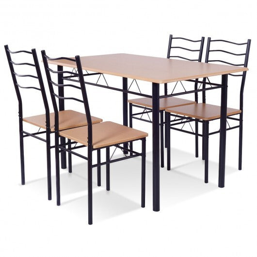 5 Pieces Wood Metal Dining Table Set with 4 Chairs-Natural LuxuryLifeWay Online Store