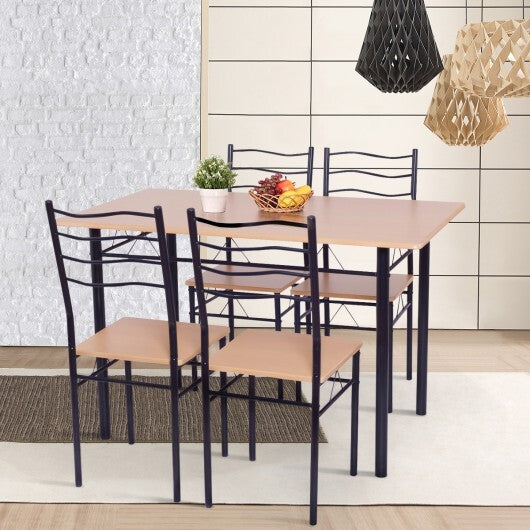 5 Pieces Wood Metal Dining Table Set with 4 Chairs-Natural LuxuryLifeWay Online Store