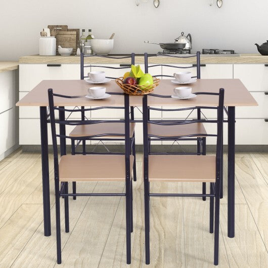 5 Pieces Wood Metal Dining Table Set with 4 Chairs-Natural LuxuryLifeWay Online Store