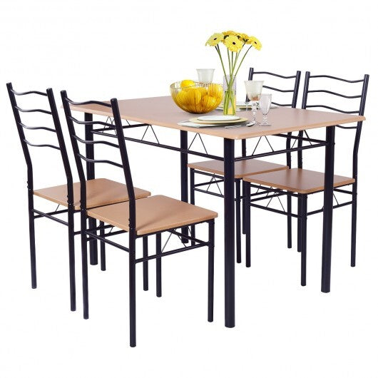 5 Pieces Wood Metal Dining Table Set with 4 Chairs-Natural LuxuryLifeWay Online Store