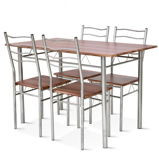 5 Pieces Wood Metal Dining Table Set with 4 Chairs-Natural LuxuryLifeWay Online Store