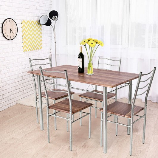 5 Pieces Wood Metal Dining Table Set with 4 Chairs-Natural LuxuryLifeWay Online Store