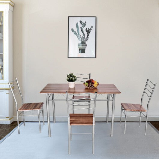 5 Pieces Wood Metal Dining Table Set with 4 Chairs-Natural LuxuryLifeWay Online Store