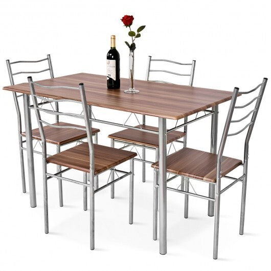 5 Pieces Wood Metal Dining Table Set with 4 Chairs-Natural LuxuryLifeWay Online Store